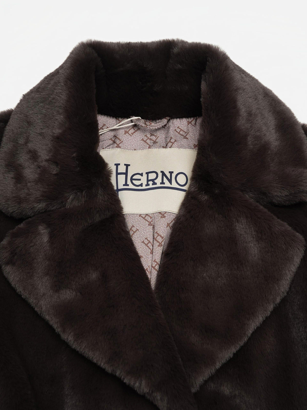 Herno – Langer Mantel aus Kunstpelz mit Gürtel für Damen Dunkelbraun - Dark Brown