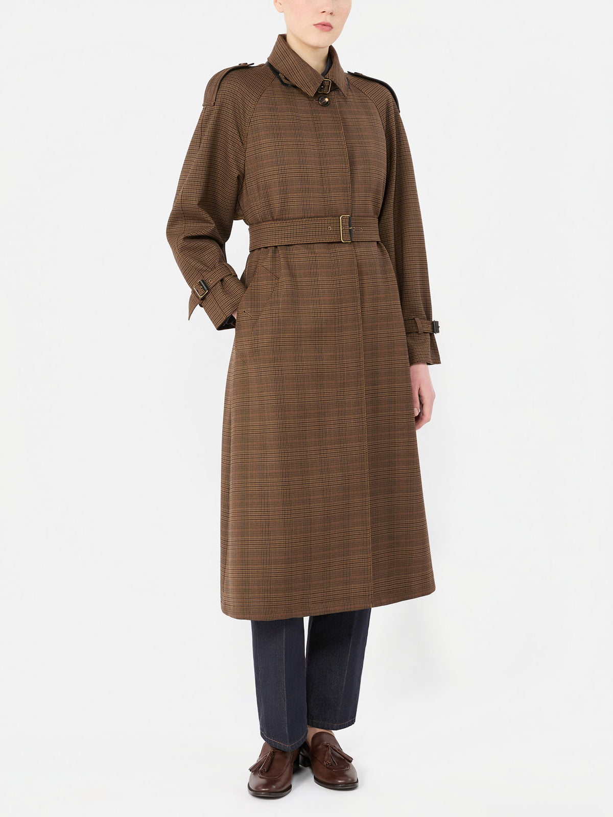 Max mara Glencheck-Trenchcoat Scoglio für Damen Braun