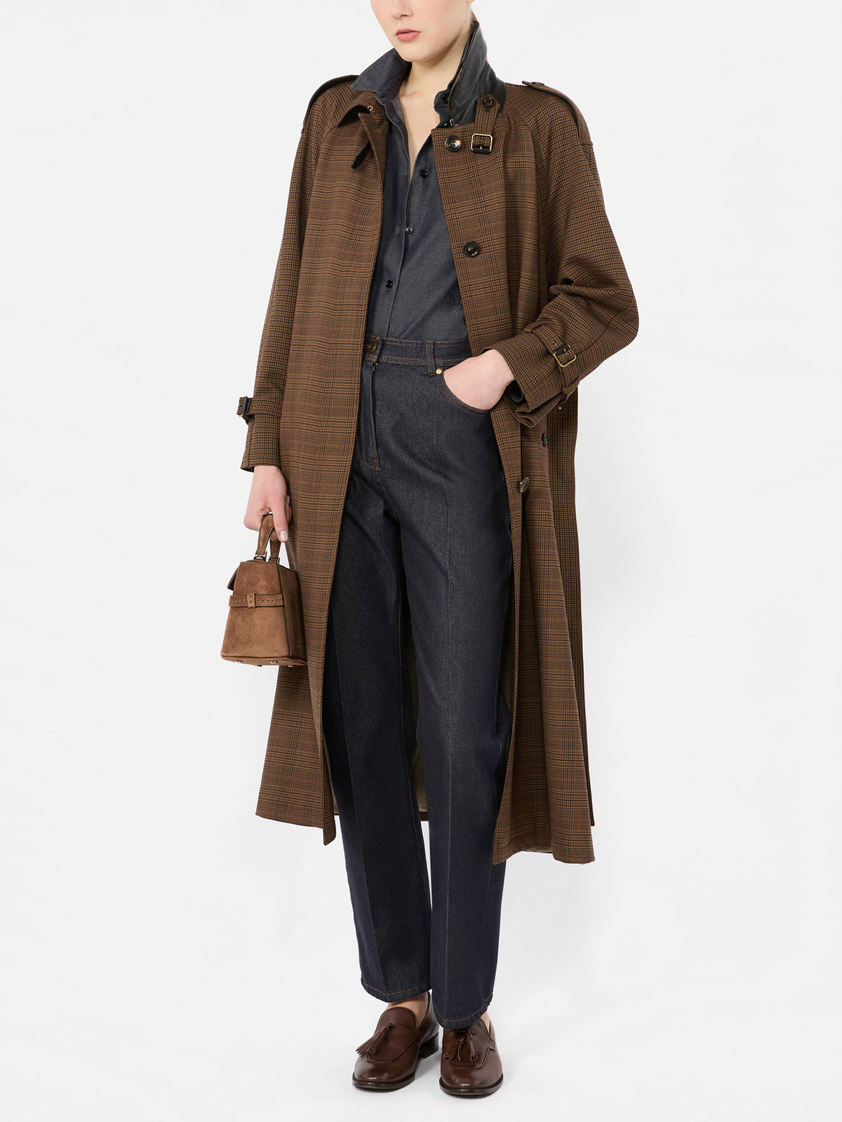 Max mara Glencheck-Trenchcoat Scoglio für Damen Braun