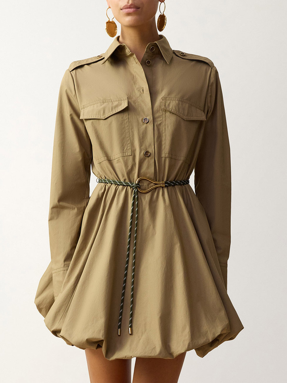 Zimmermann Hemdblusenkleid Clash aus Popeline für Damen Khaki
