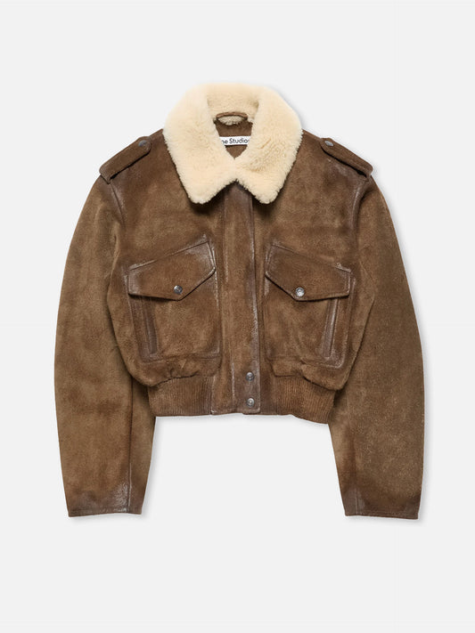 Acne studios Lederjacke mit Shearling-Kragen für Damen Braun