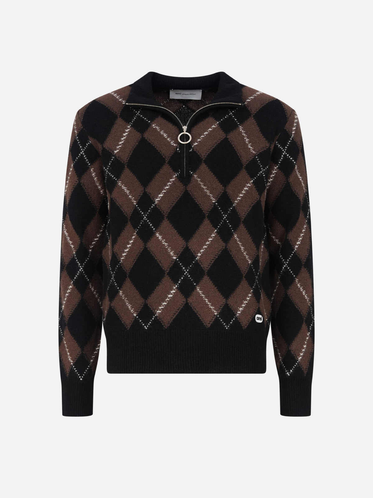 Ami paris Argyle-Pullover mit Half-Zip für Herren Braun/Schwarz