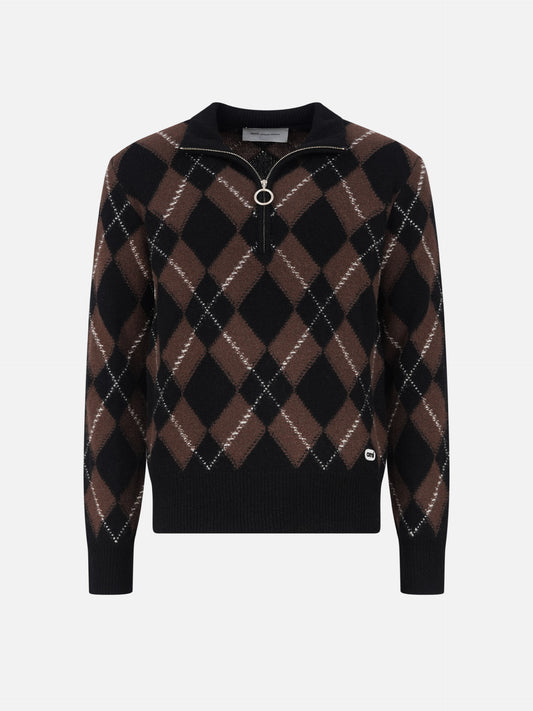 Ami paris Argyle-Pullover mit Half-Zip für Herren Braun/Schwarz