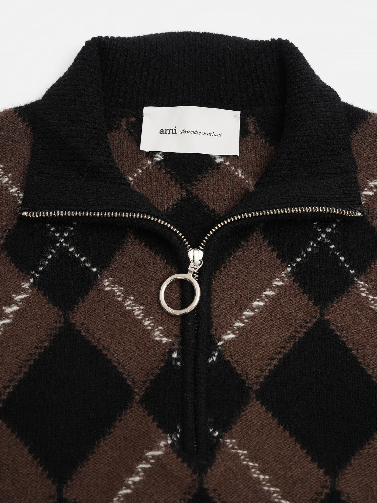 Ami paris Argyle-Pullover mit Half-Zip für Herren Braun/Schwarz