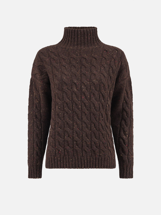 Max mara Rollkragenpullover mit Zopfmuster für Damen Dunkelbraun