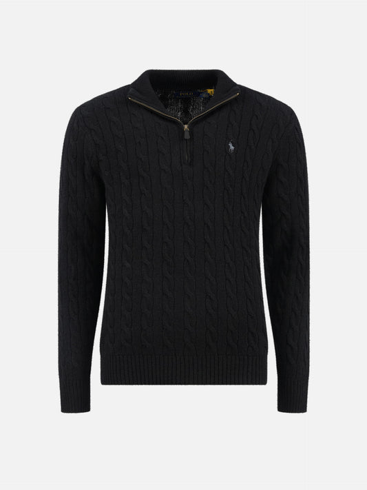 Polo Ralph Lauren – Quarter-Zip-Pullover mit Zopfmuster für Herren Schwarz - Black