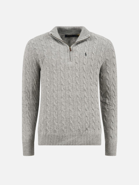 Polo Ralph Lauren – Quarter-Zip-Pullover mit Zopfmuster für Herren Grau Heather - Grey Heather