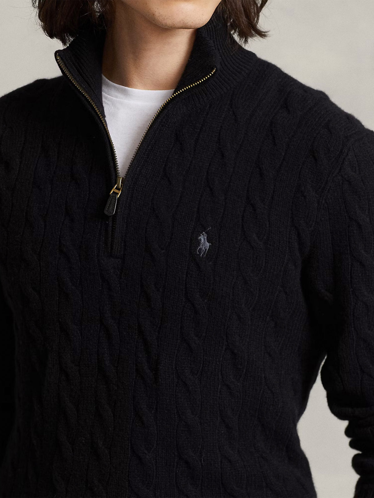 Polo Ralph Lauren – Quarter-Zip-Pullover mit Zopfmuster für Herren Schwarz - Black