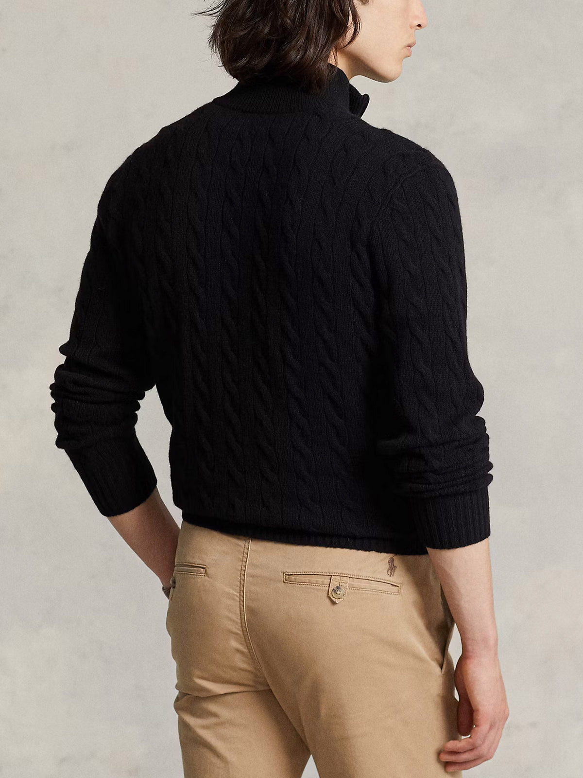 Polo Ralph Lauren – Quarter-Zip-Pullover mit Zopfmuster für Herren Schwarz - Black