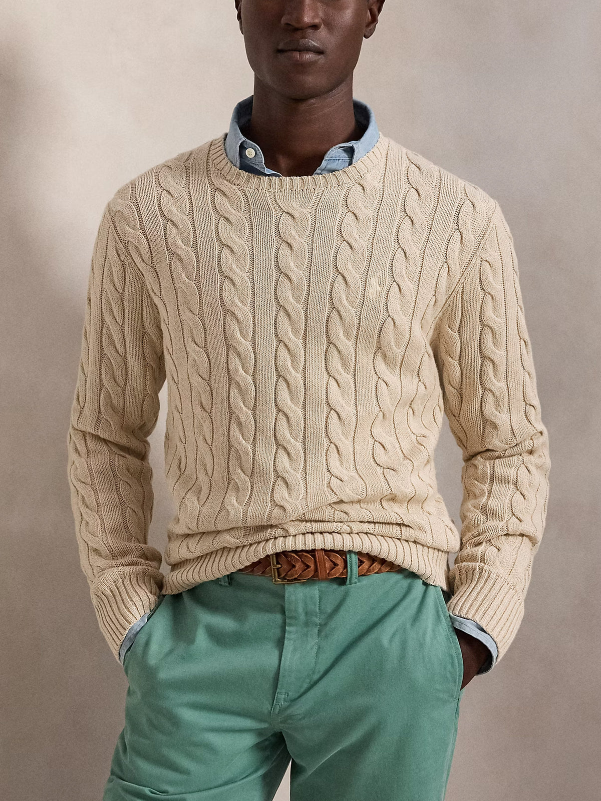 Polo ralph lauren Baumwoll-Pullover mit Zopfmuster für Herren Hellbeige