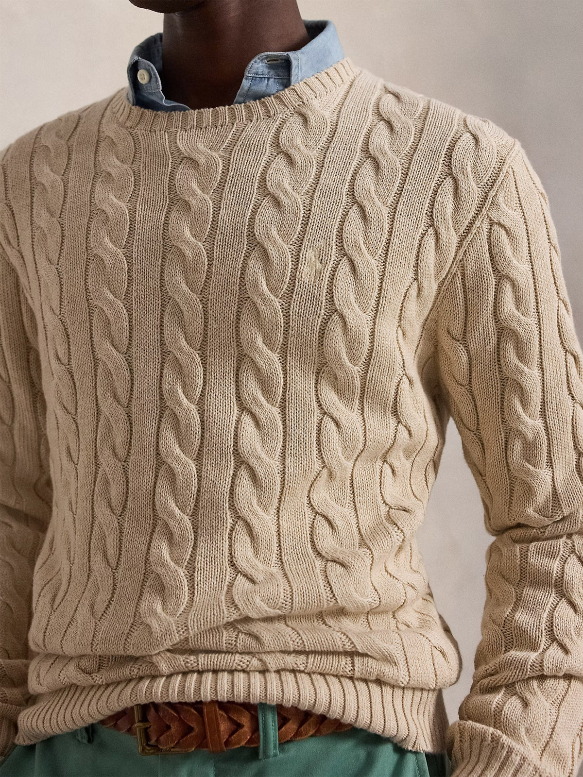 Polo ralph lauren Baumwoll-Pullover mit Zopfmuster für Herren Hellbeige