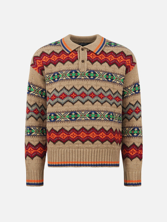 Polo ralph lauren Fair-Isle-Pullover mit Polokragen für Herren Taupe Multi