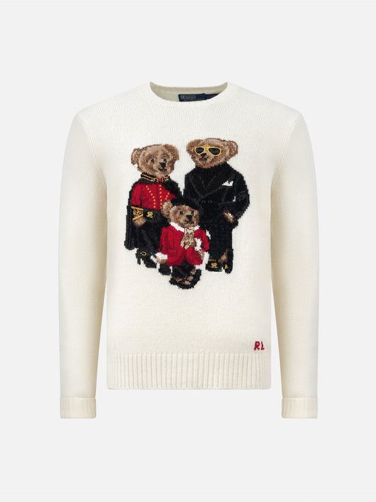 Polo ralph lauren Woll-Kaschmir-Pullover mit Polo Bears Cremeweiß