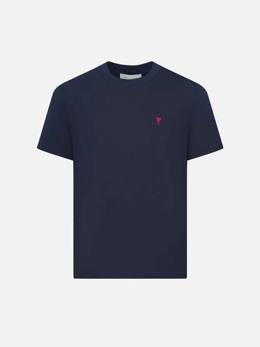 AMI PARIS - Basic T-Shirt mit rotem Ami De Coeur Logo Dunkelblau - Dark blue