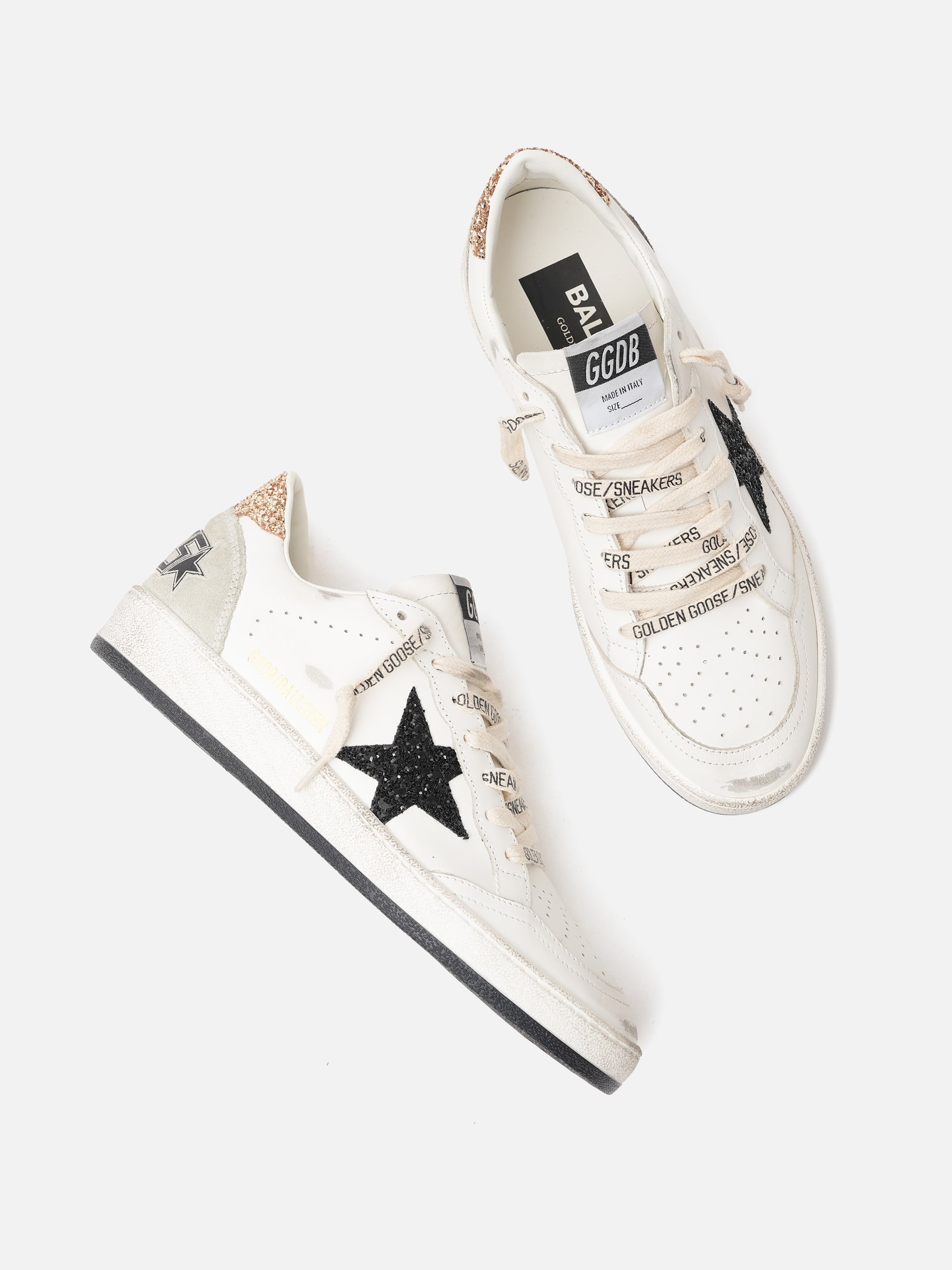 GOLDEN GOOSE - Sneakers Ball Star aus Leder mit Glitter für Damen