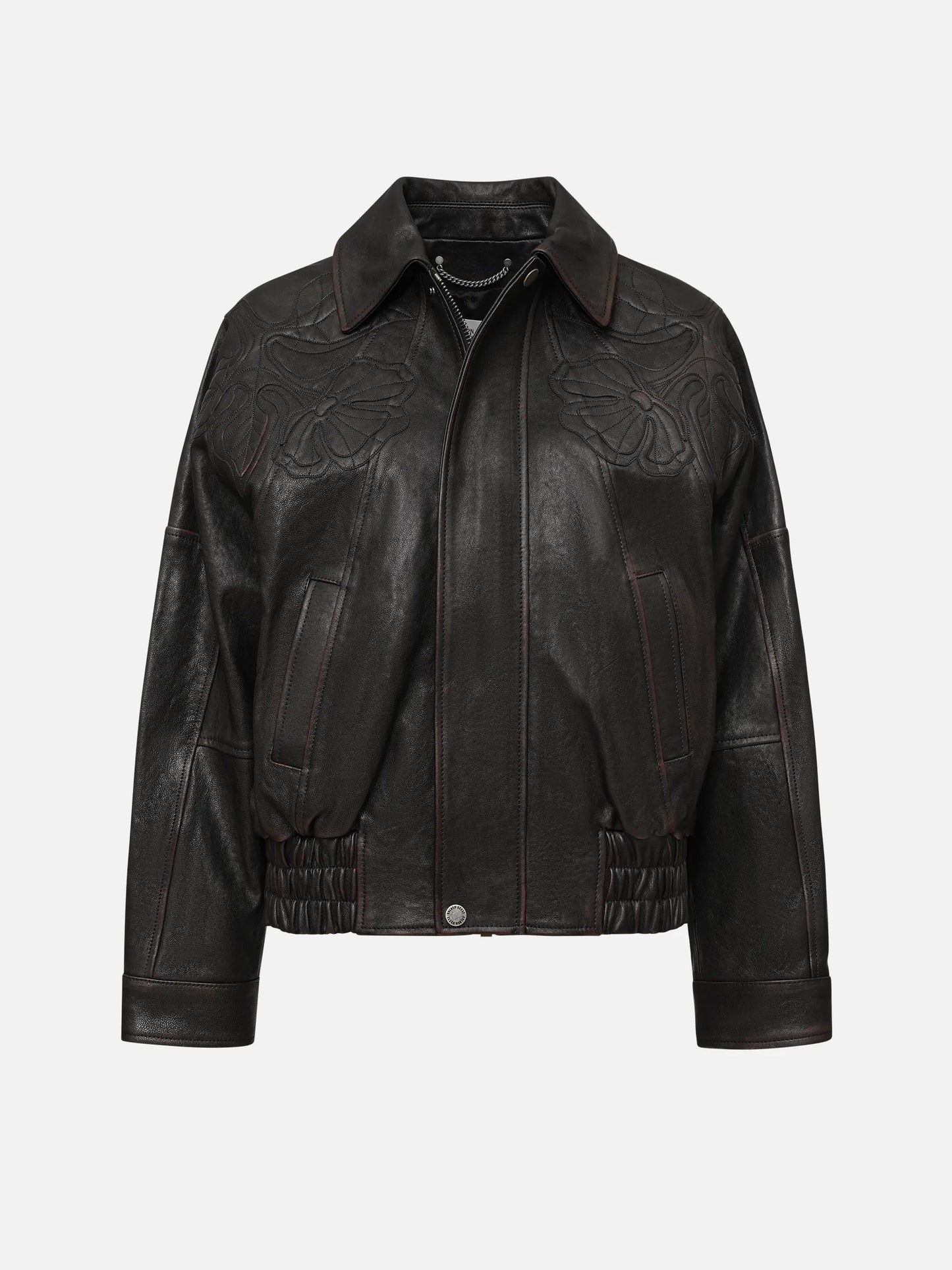 GOLDEN GOOSE - Lederjacke mit Blumen-Stickerei für Damen Dunkelbraun