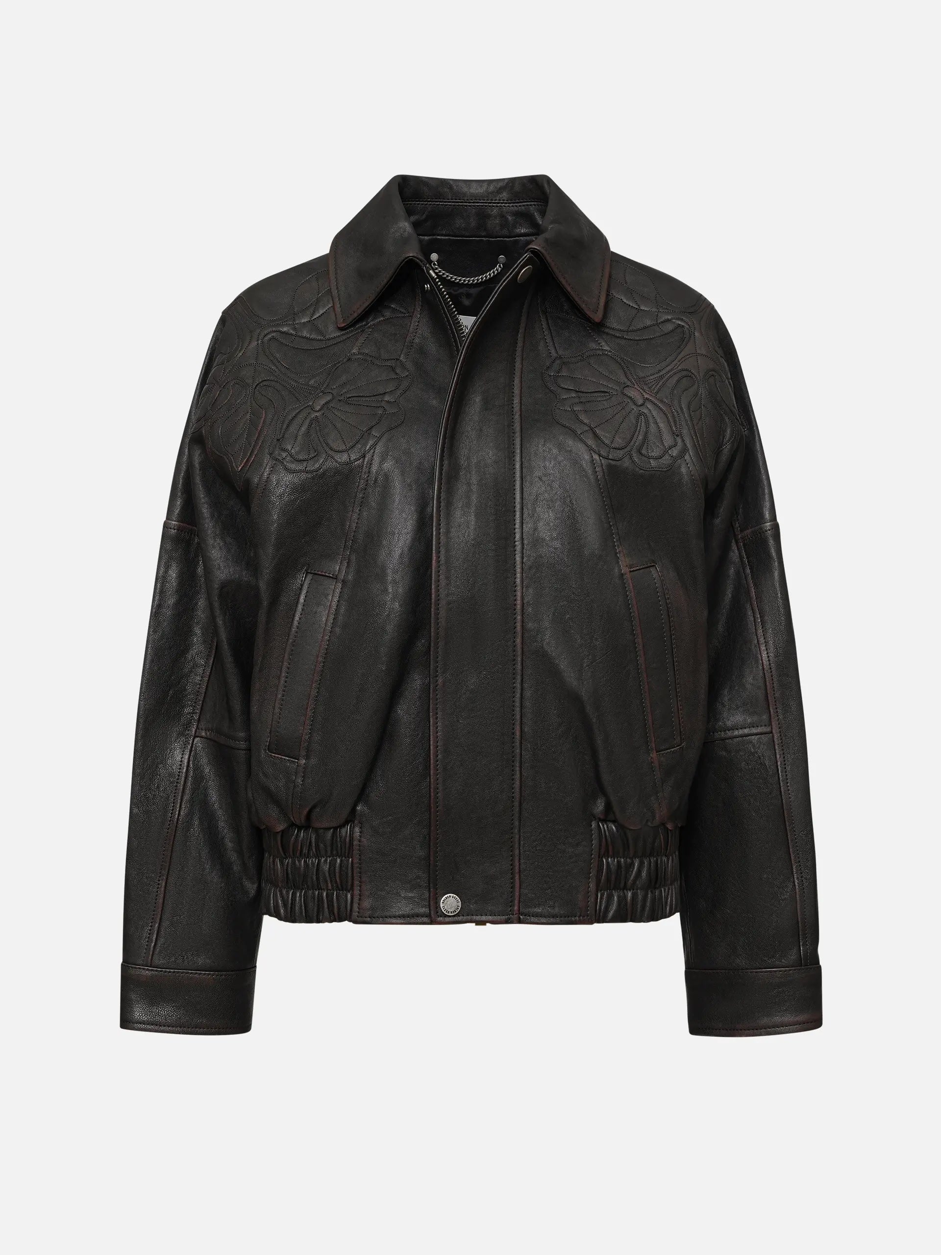 GOLDEN GOOSE - Lederjacke mit Blumen-Stickerei für Damen Dunkelbraun
