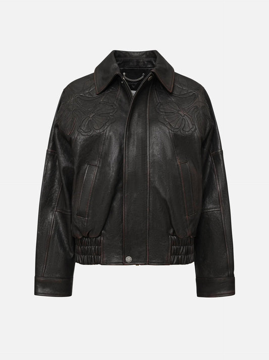 GOLDEN GOOSE - Lederjacke mit Blumen-Stickerei für Damen Dunkelbraun