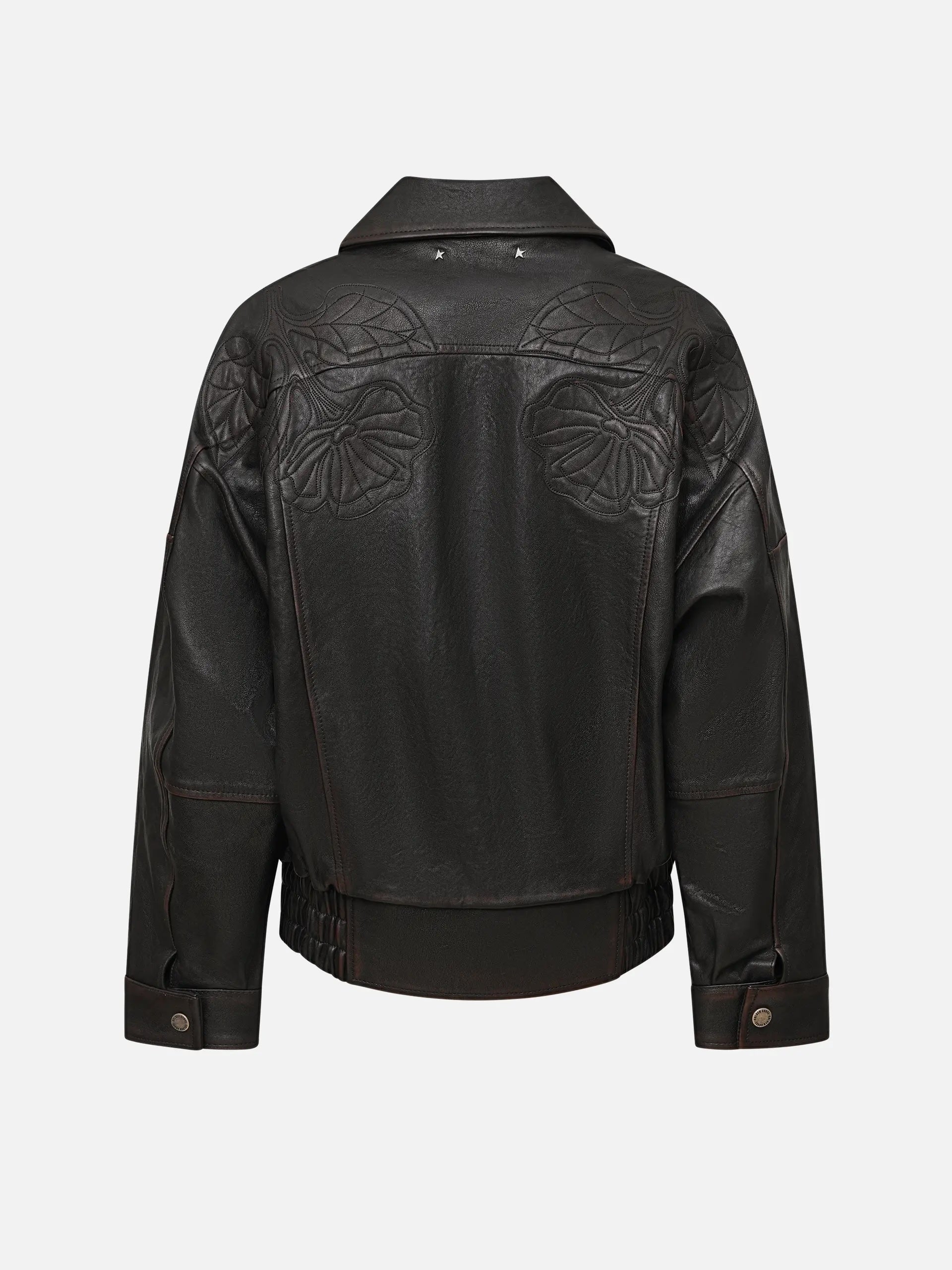 GOLDEN GOOSE - Lederjacke mit Blumen-Stickerei für Damen Dunkelbraun