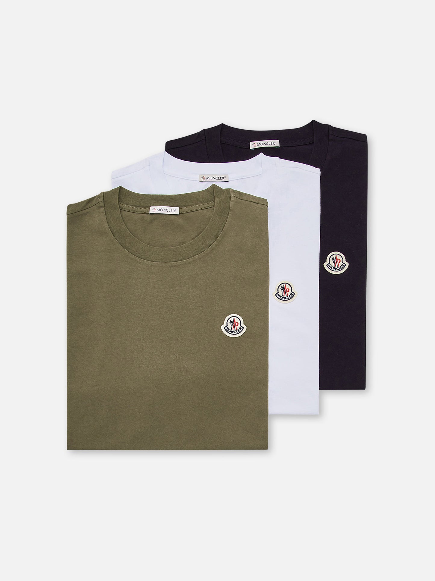 MONCLER - T-Shirt mit Logo im 3er-Pack für Herren Oliv Weiß Schwarz