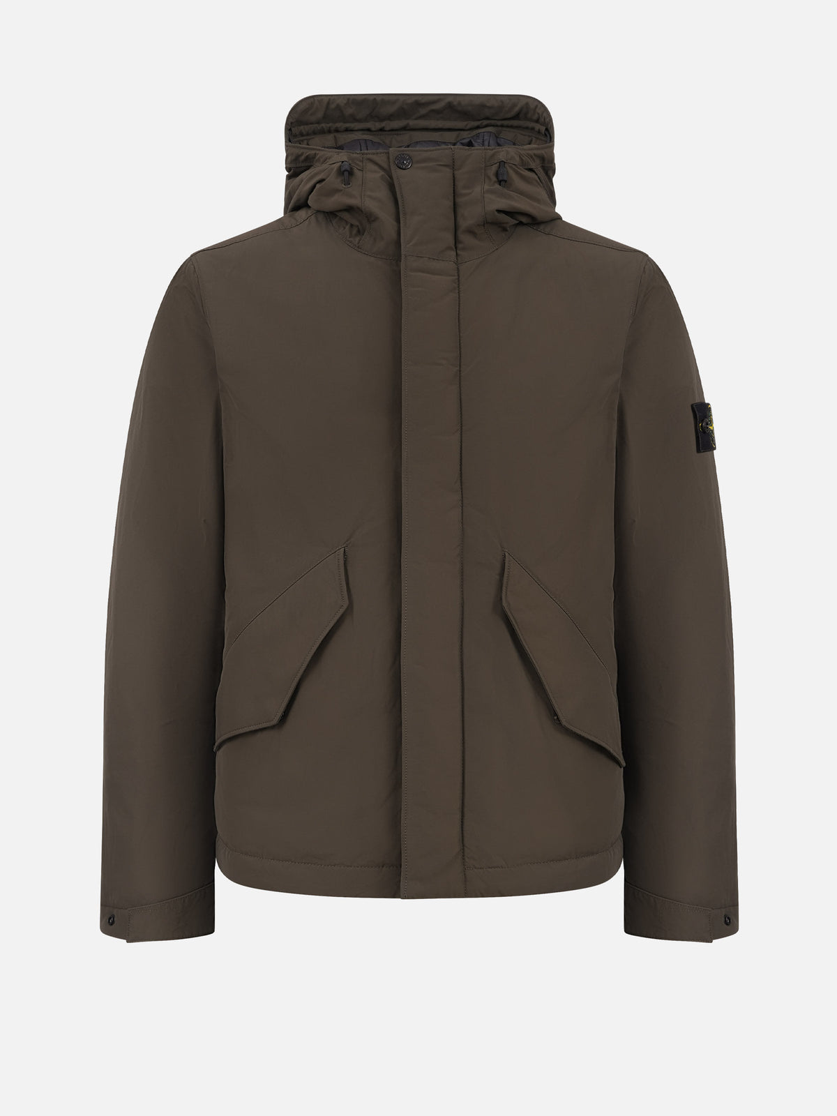 Stone island Gepolsterte Kapuzenjacke aus Micro-Twill für Herren Oliv-Grau