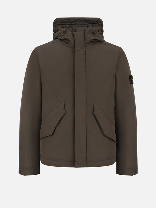 Stone island Gepolsterte Kapuzenjacke aus Micro-Twill für Herren Oliv-Grau