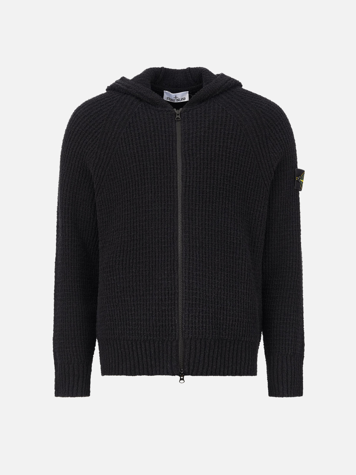 Stone island Strickjacke aus Bouclé mit Kapuze für Herren Schwarz