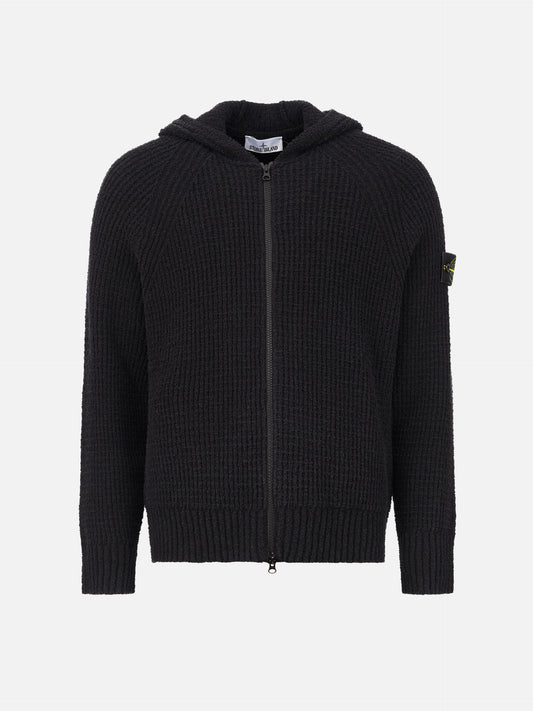 Stone island Strickjacke aus Bouclé mit Kapuze für Herren Schwarz