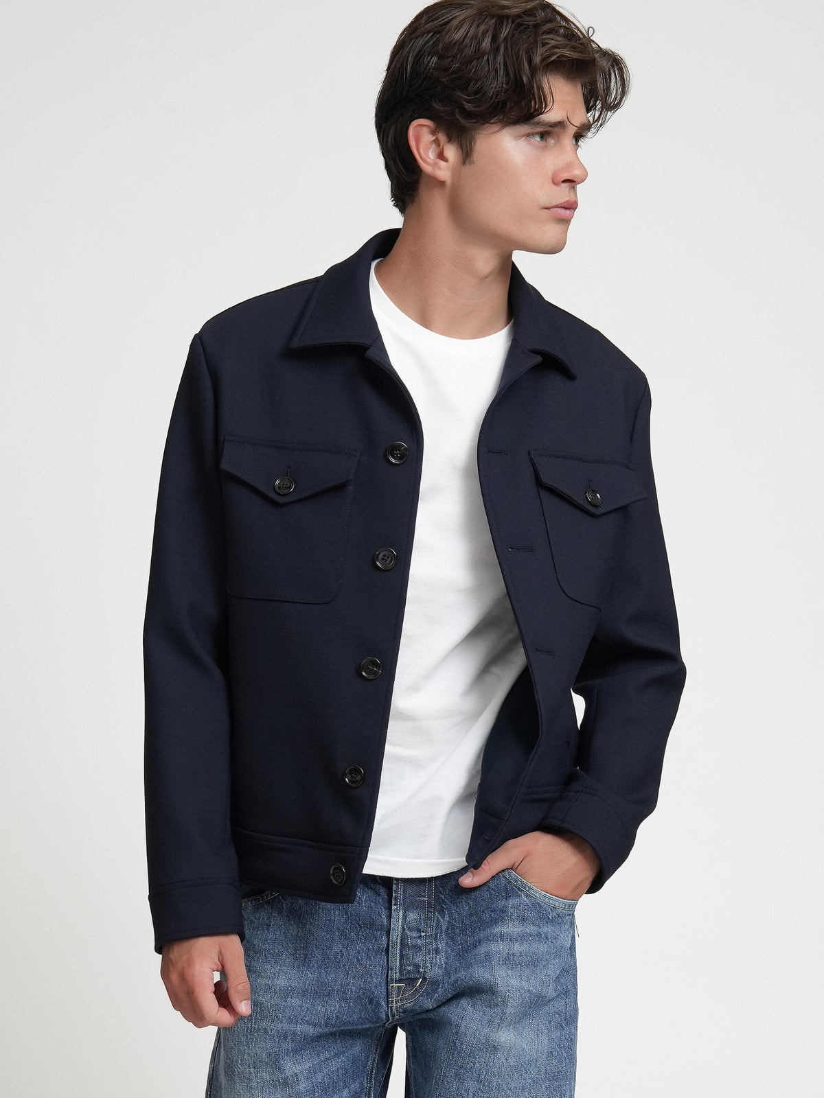Men's shirt jacket made of virgin wool twill