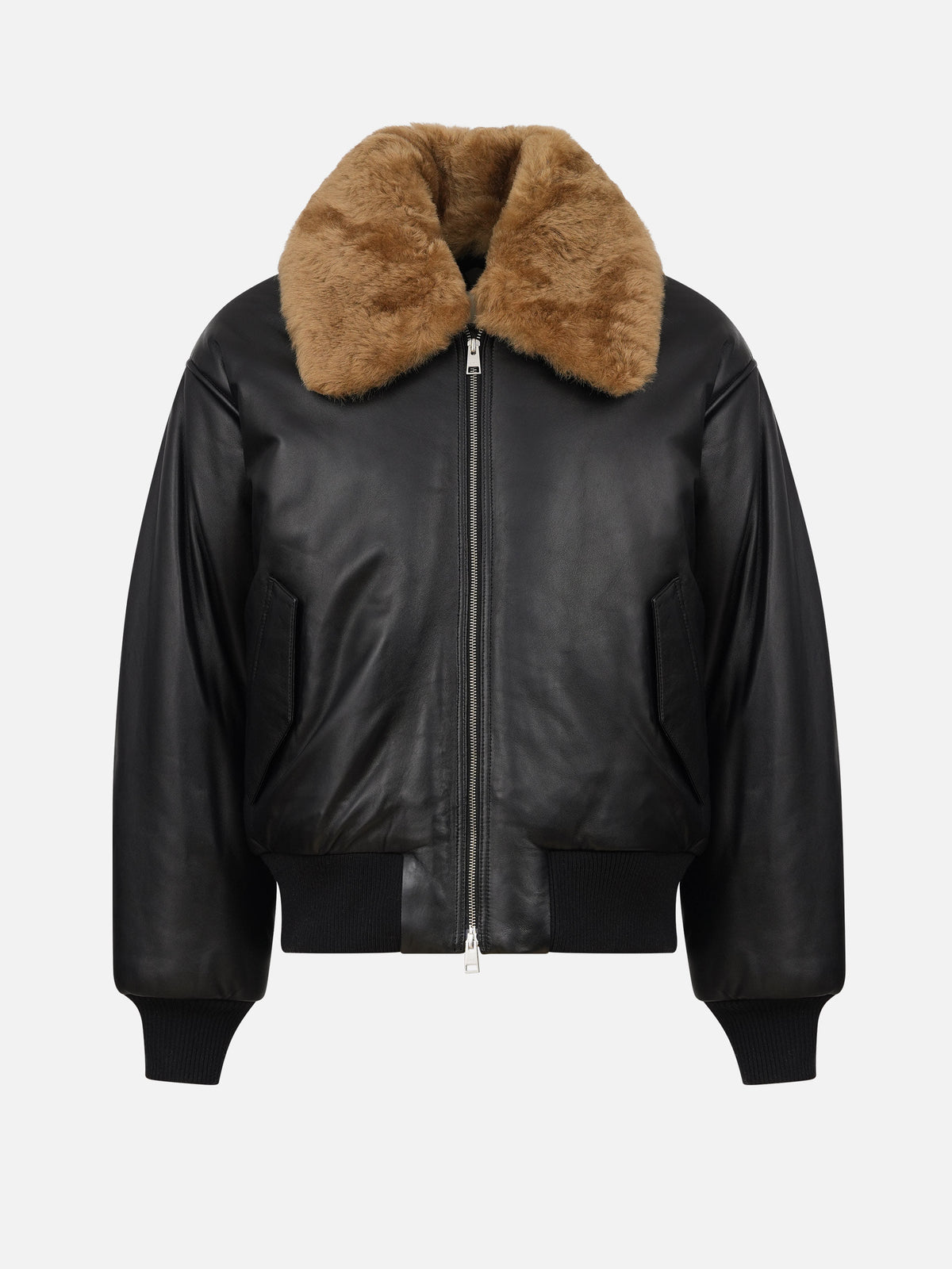 Ami paris Lederjacke mit Shearling-Kragen für Herren Schwarz