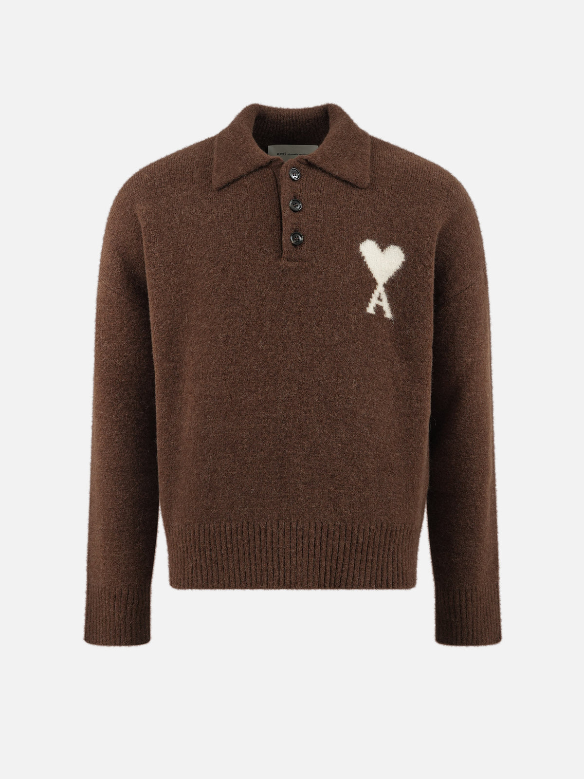 Ami paris Polo-Pullover Ami De Coeur aus Alpakastrick Braun / Weiß