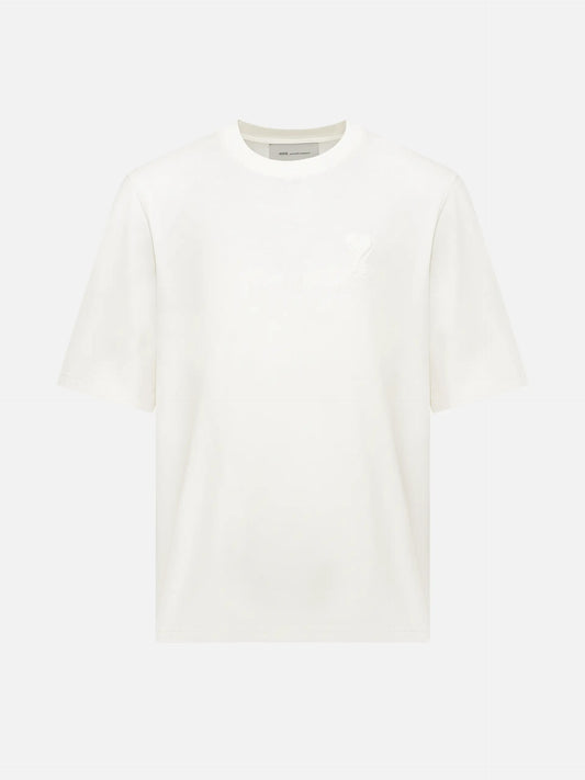 AMI Paris T-Shirt mit Ami de Coeur Logo-Prägung in Cremeweiß - Cream