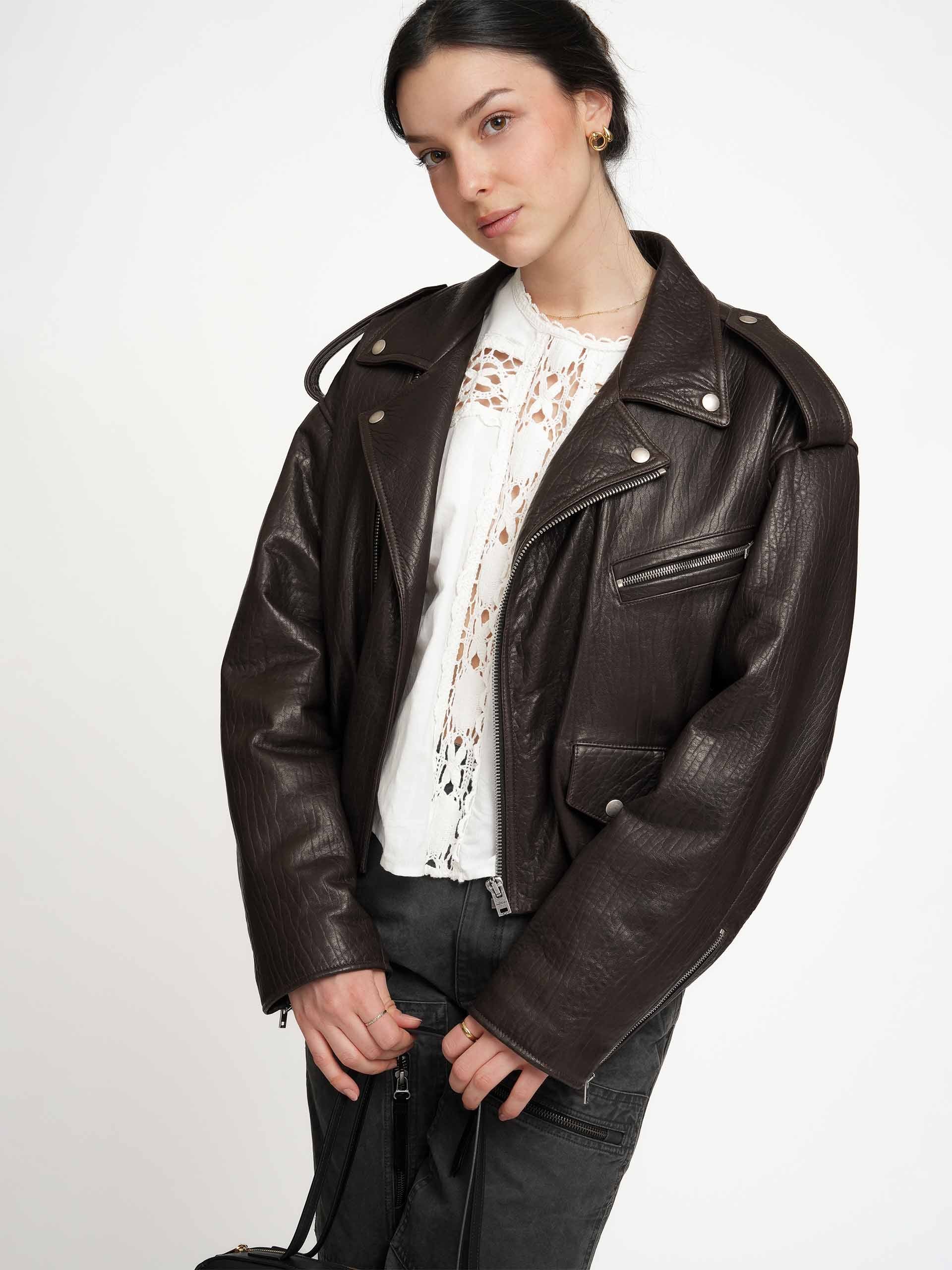 ACNE STUDIOS - Biker-Lederjacke für Damen in Braun - Brown