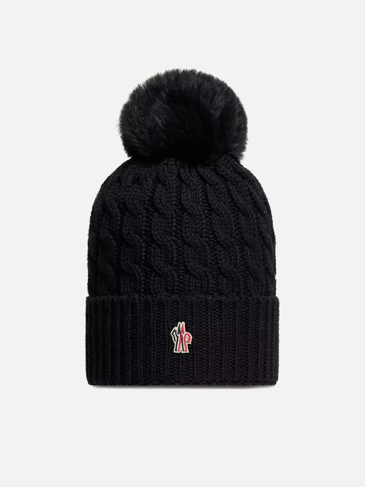 MONCLER GRENOBLE - Mütze aus Schurwolle mit Bommel in Schwarz - Black