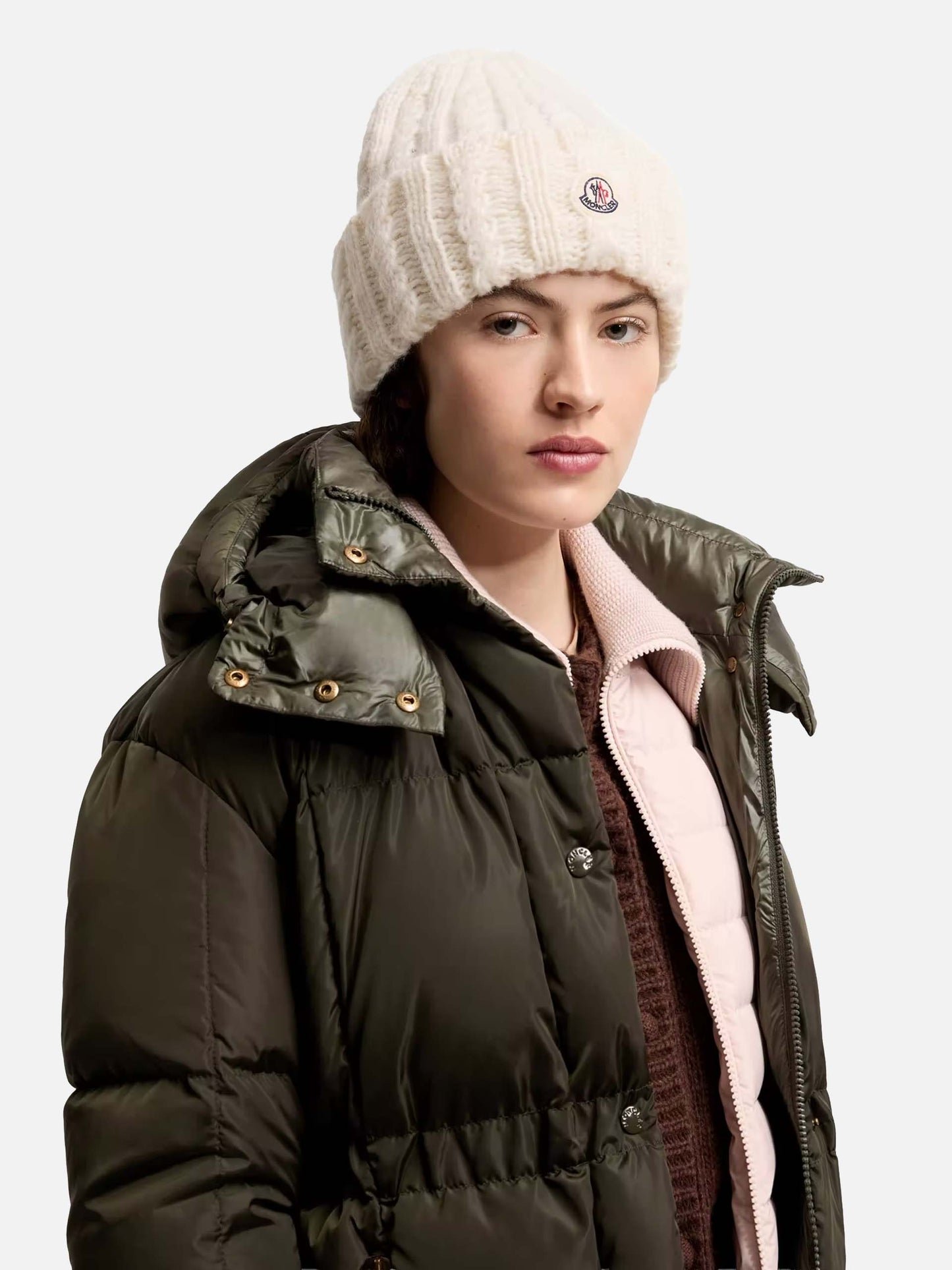 Moncler – Mütze aus Woll-Alpaka-Mix mit Zopfmuster Weiß - White