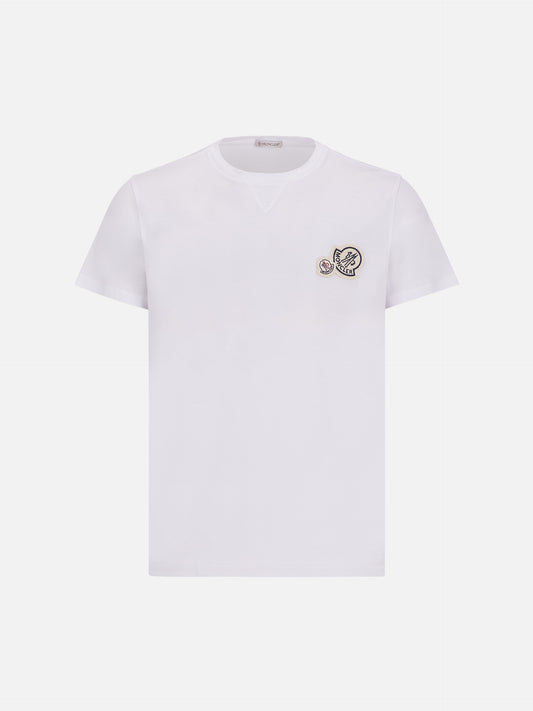 MONCLER - T-Shirt mit doppeltem Logo-Patch Weiss – White