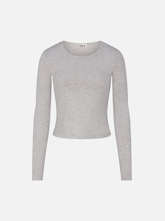 ETERNE - Langärmliges Cropped T-Shirt Hellgrau – Light Grey